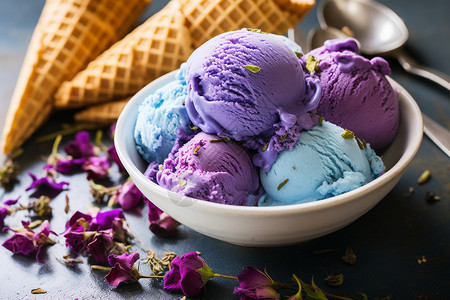 多种口味的冰淇淋球图片