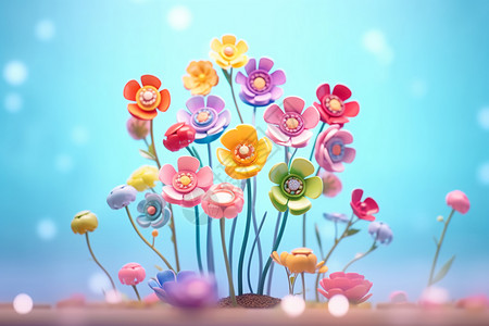 卡通一束花梦幻色彩的花朵设计图片