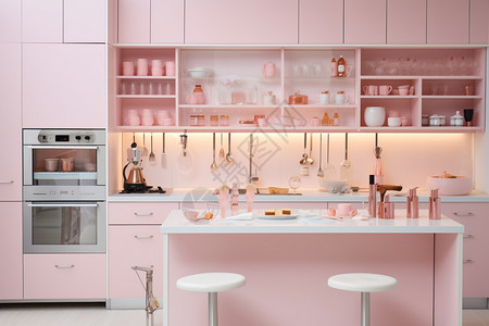 芭比风格的厨房设计装修高清图片素材