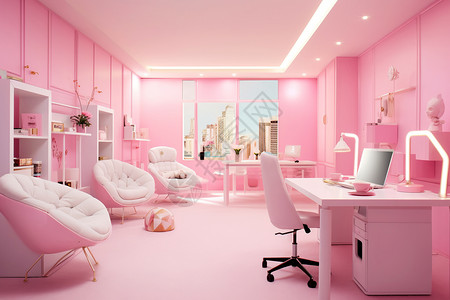粉色的工作室装修优雅高清图片素材
