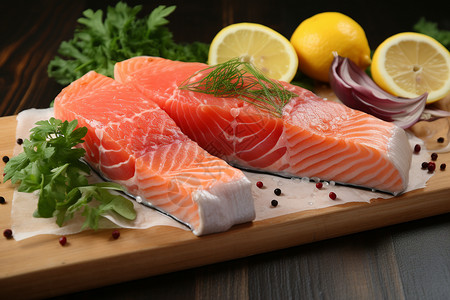 海鲜餐厅宣传单健康的美食三文鱼背景