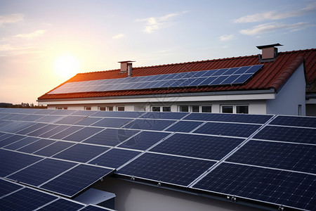 屋顶上的太阳能发电板高清图片