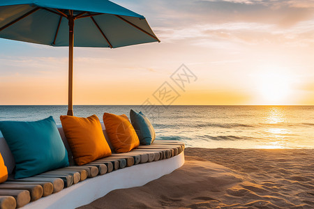 海滩上悠闲的遮阳沙发图片