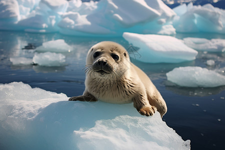 北极熊和海豹冰川上的海豹背景