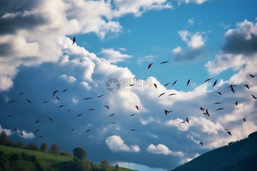 天空中飞翔的鸟群图片