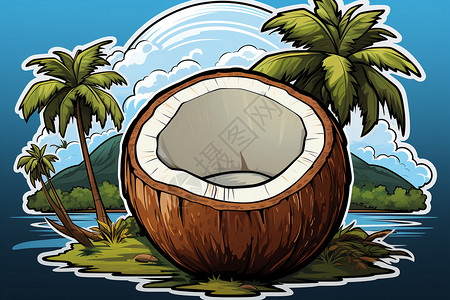 新鲜的椰子卡通插图背景图片