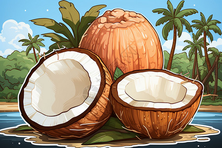 热带风情卡通椰子插图背景图片