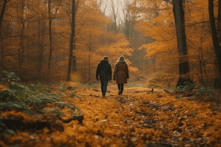森林中散步的夫妻图片
