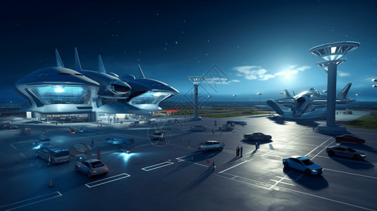 繁华太空港全景背景图片