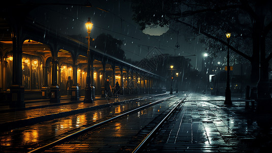 夜晚黑暗的站台背景图片
