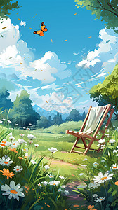 鸟语花香的草坪背景图片