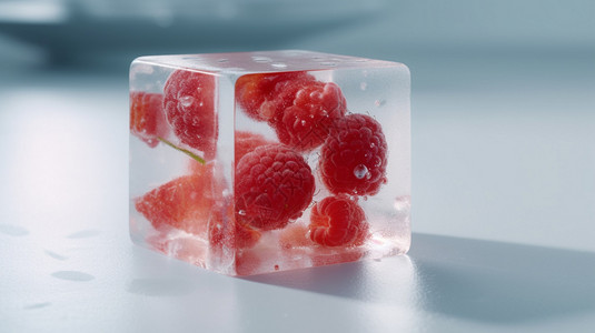 桌上的方形水果冰块图片
