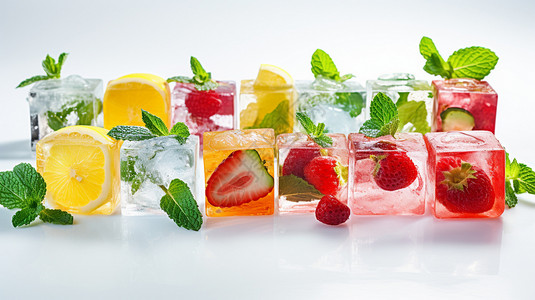 方形的水果冰块背景图片