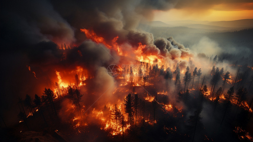 森林火灾鸟瞰图图片