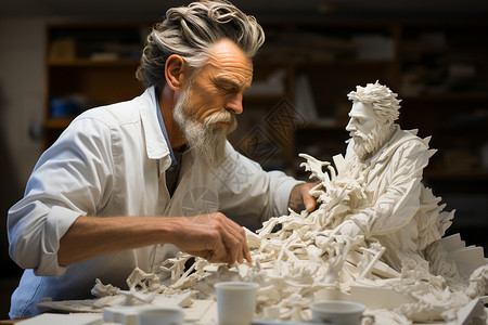 3D教师专注雕刻的老者背景
