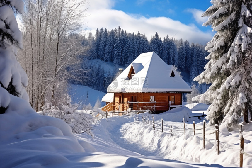 冬天的小屋图片