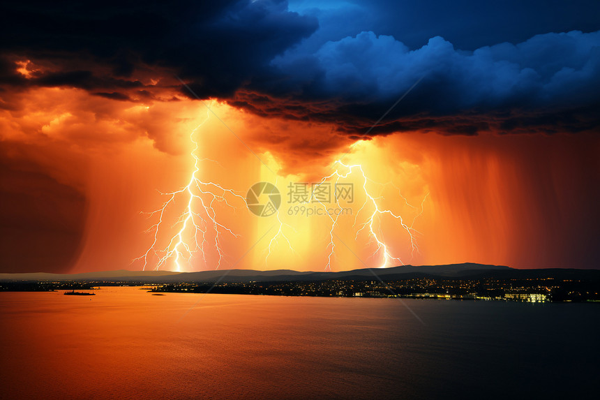 暴风雨天气的电闪雷鸣景观图片