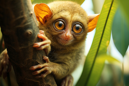 树杈上的大眼睛猴子背景图片