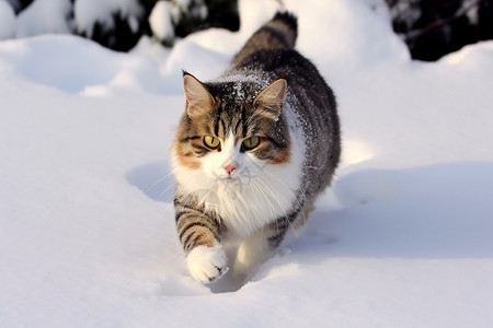 可爱雪虎雪地里的猫咪背景