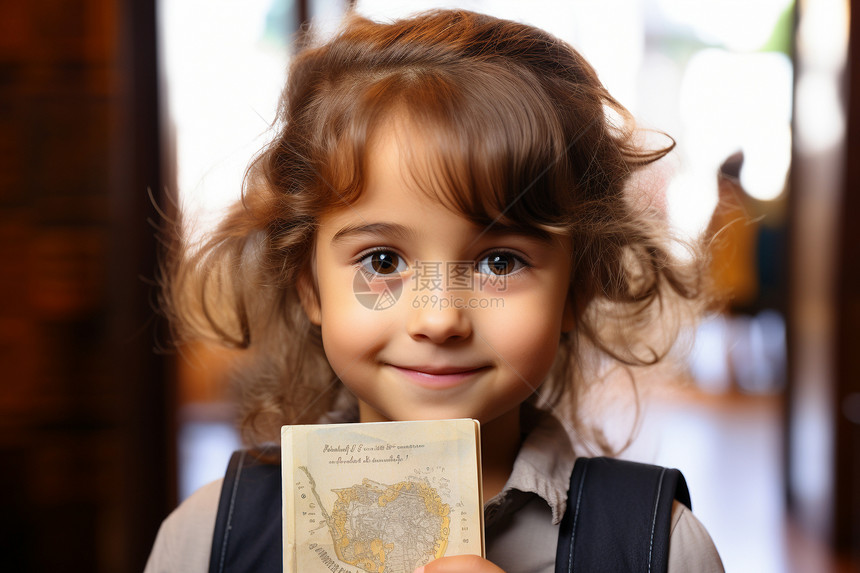 手拿国际护照的小女孩图片