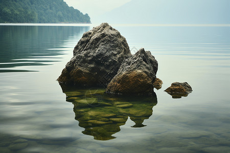 山间湖泊中的石头图片