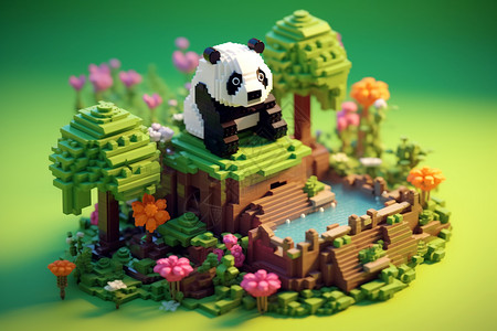 好看的熊猫像素积木背景图片