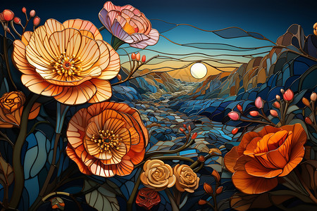 插画美丽的玫瑰花背景图片