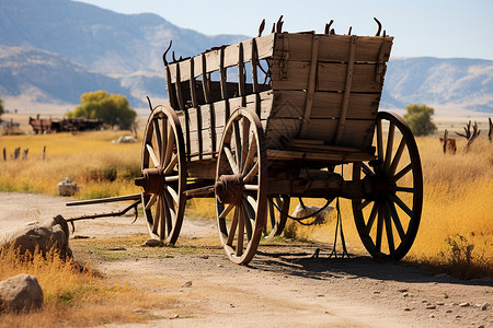 历史车轮质朴传统农用马车背景