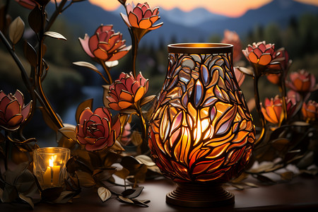琉璃光泽玻璃花瓶花卉图片素材