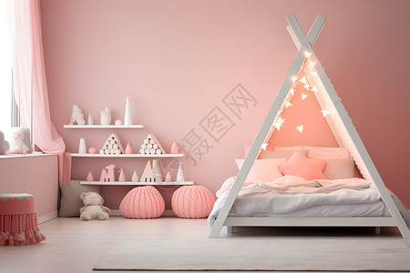 粉色墙面粉色可爱女孩卧室背景