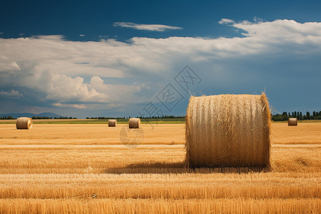 乡村农田中的干草垛背景图片