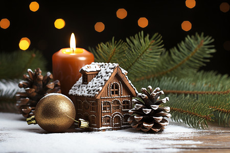 圣诞房屋房屋的模型和饰品背景