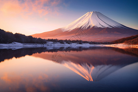 冬季夕阳下的富士山景观背景图片