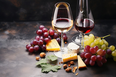 平放的葡萄美酒图片