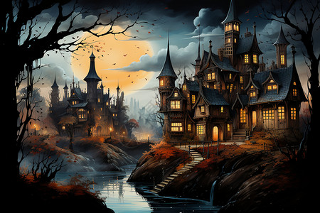 卡通风格的城堡背景图片