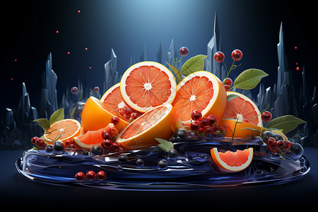 鲜橙水果梦幻风鲜橙片插画