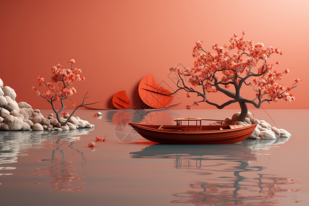 红木小船背景图片