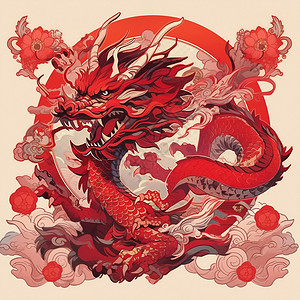 中国风龙纹剪纸民间传统的龙纹插画