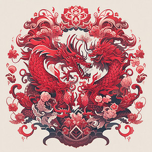 中国风龙纹剪纸传统的龙纹工艺插画