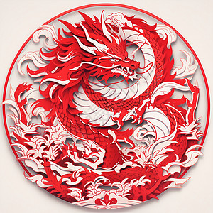 中国风龙纹剪纸复杂的龙纹剪纸插画