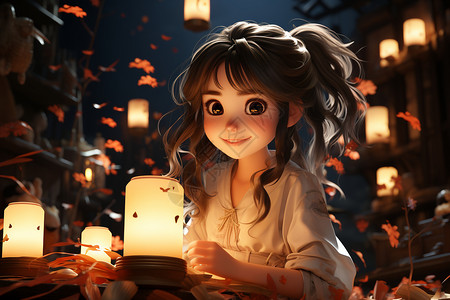 烛火下的女孩背景图片