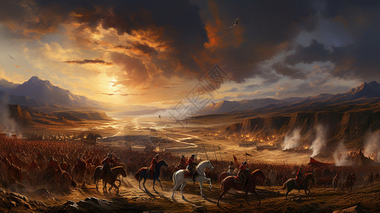 骑马草原古代的战场插画