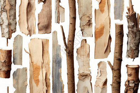 树林木材工艺半截木头插画
