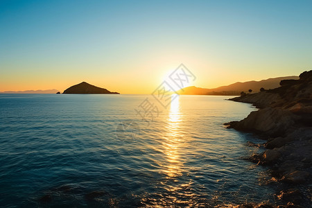 海上的日出岩石高清图片素材