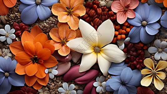 圆碎石素材五颜六色的花朵插画