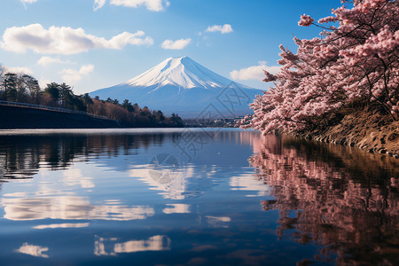 富士山景观地标川口湖高清图片