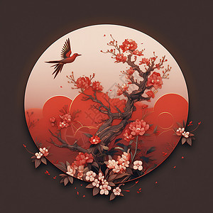 桃树剪纸设计背景图片