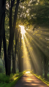 阳光照进树林背景图片