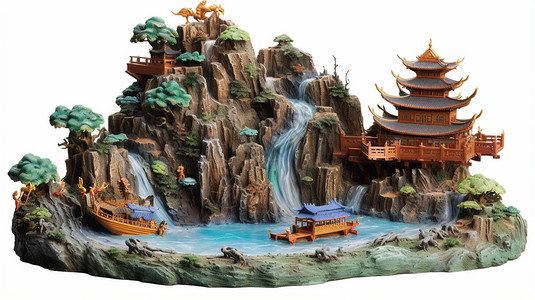 山水河流建筑模型图片