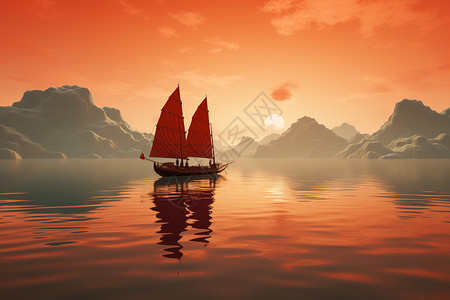 极简人物湖中的帆船设计图片
